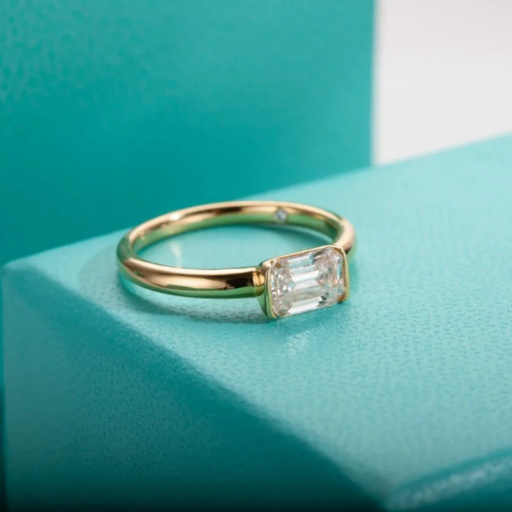 #Certified 1ct. t.w. Moissanite Diamond Emerald Cut Engagement Ring NEW